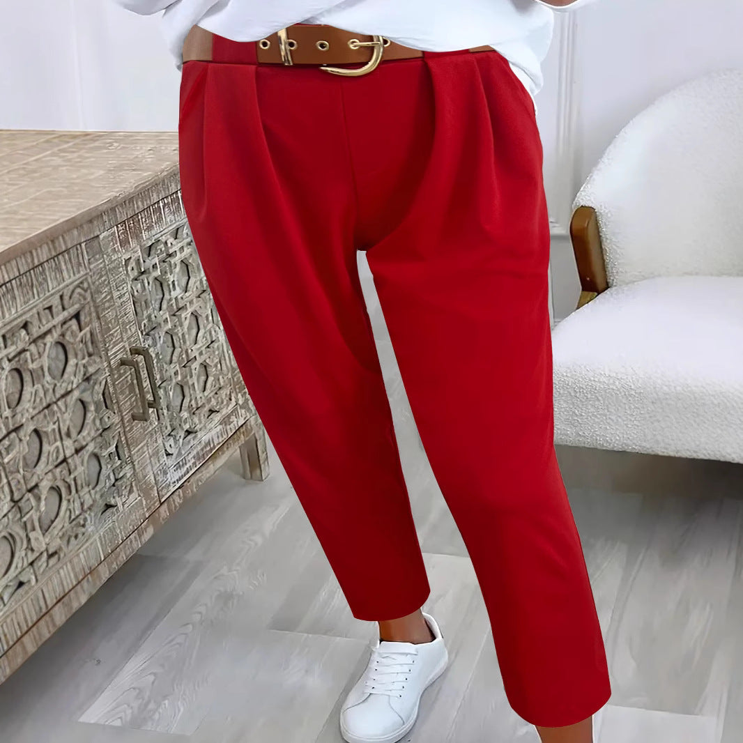 Damen Klassische Hochtaillenhose mit weit geschnittenem Bein Drune