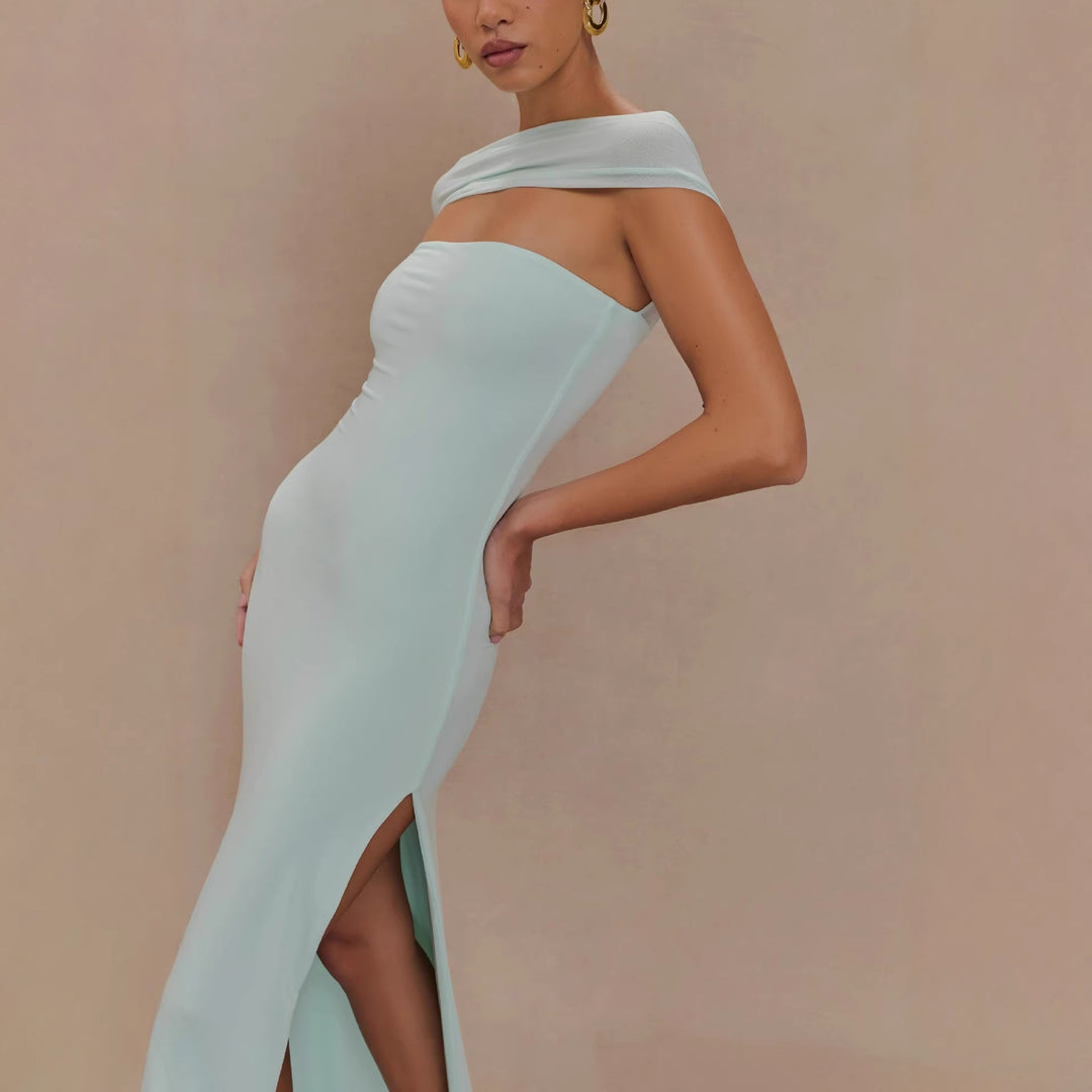 Damen Elegantes bodenlanges Kleid mit schulterfreiem Design Drune