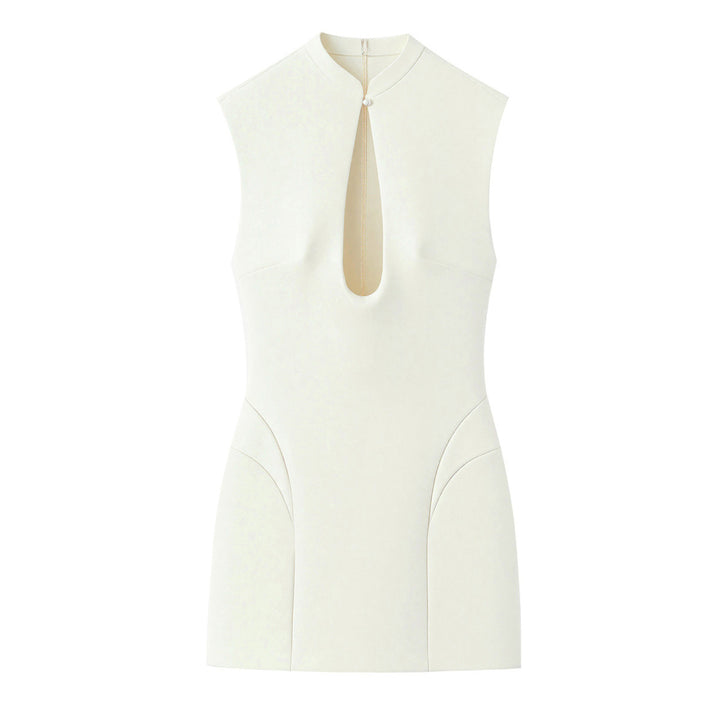 Damen ärmelloses Designer-Kleid mit dekorativem Ausschnitt und figurbetontem Schnitt Drune