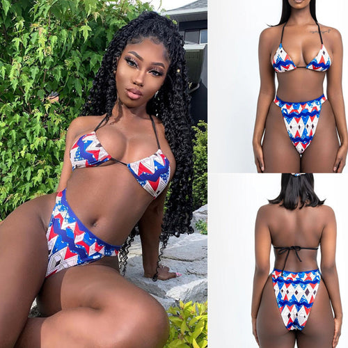Damen Bikinis mit hohen Beinausschnitten und geometrischem Muster Drune