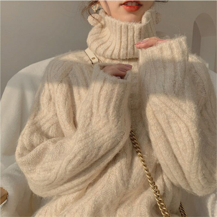 Damen Grobstrickpullover mit hohem Kragen und weichem Material Drune