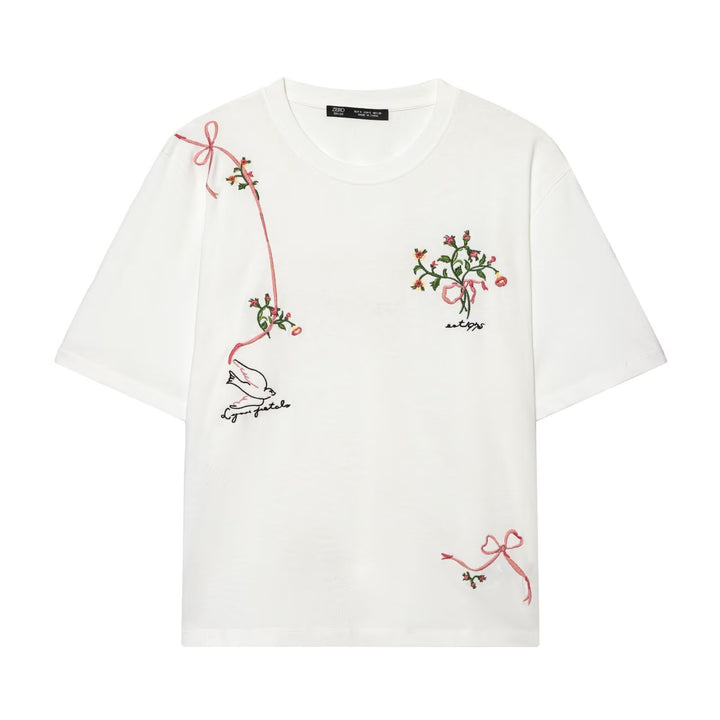 Damen T-Shirt mit feiner Stickerei und einzigartigen Drucken Drune