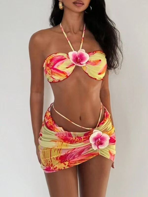 Damen Bandeau-Bikini mit verziertem Rock Drune