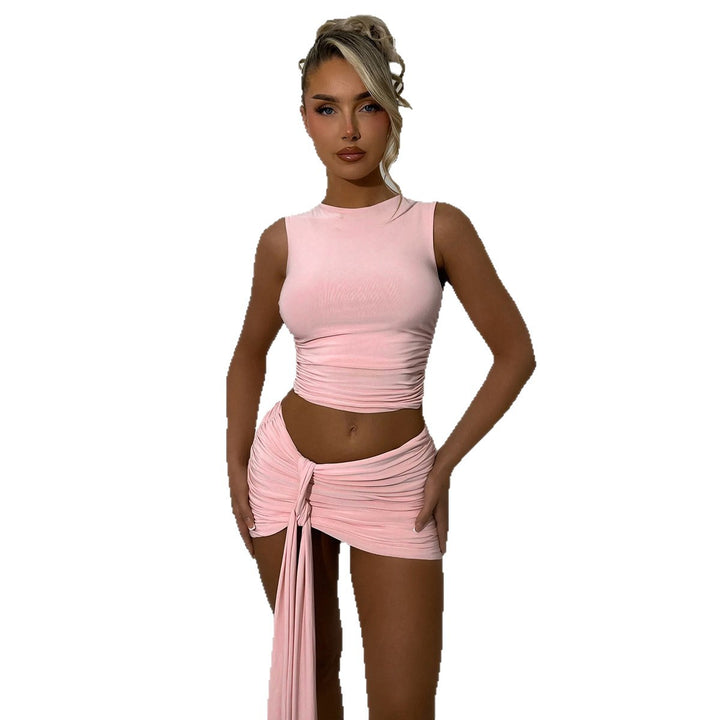 Damen modisches Set mit gerafftem Oberteil und Wickeltop-Rock Drune