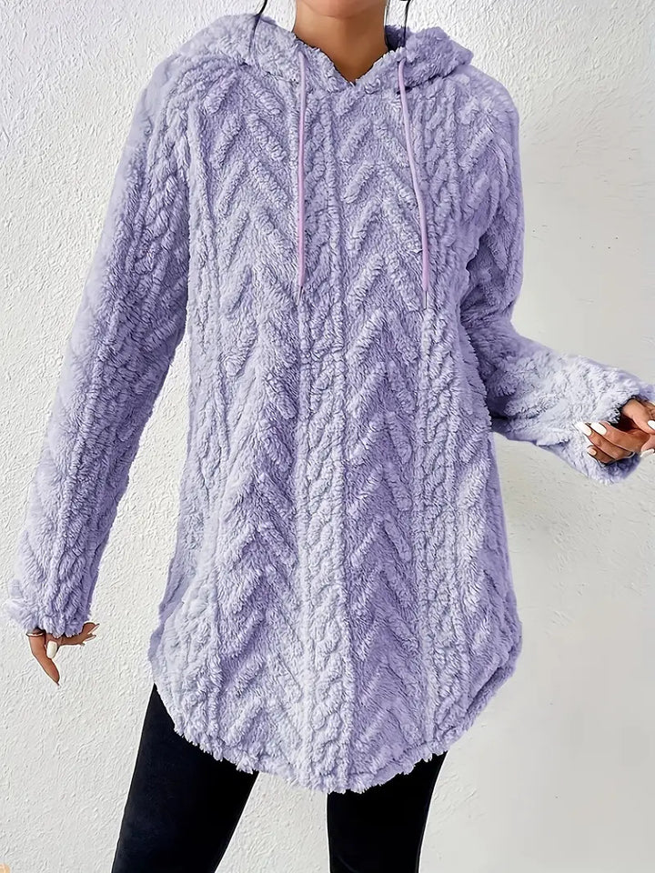 Damen Flauschiger Kapuzenpullover mit Zopfdesign Drune