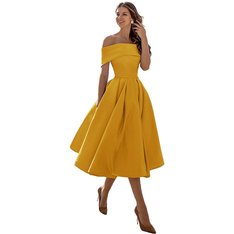 Drune | Legere Mode Satin Cocktailkleid Ohne Träger
