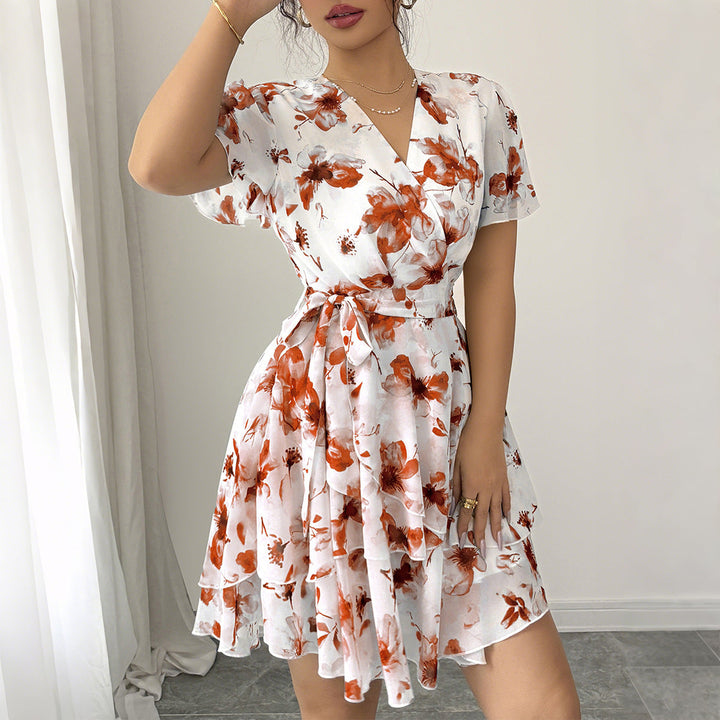 Damen Wickelkleid mit floralem Muster und schwingendem Rock Drune
