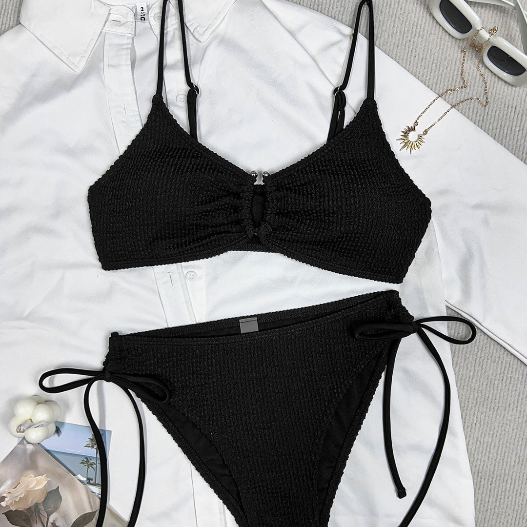 Damen Bikini mit Raffungen und Detailknopf Drune