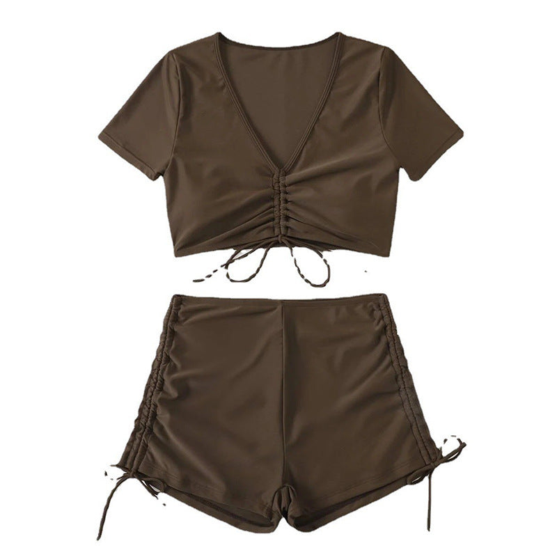 Damen Cropped Top mit dekorativen Rüschendetails und hohem Bund Drune
