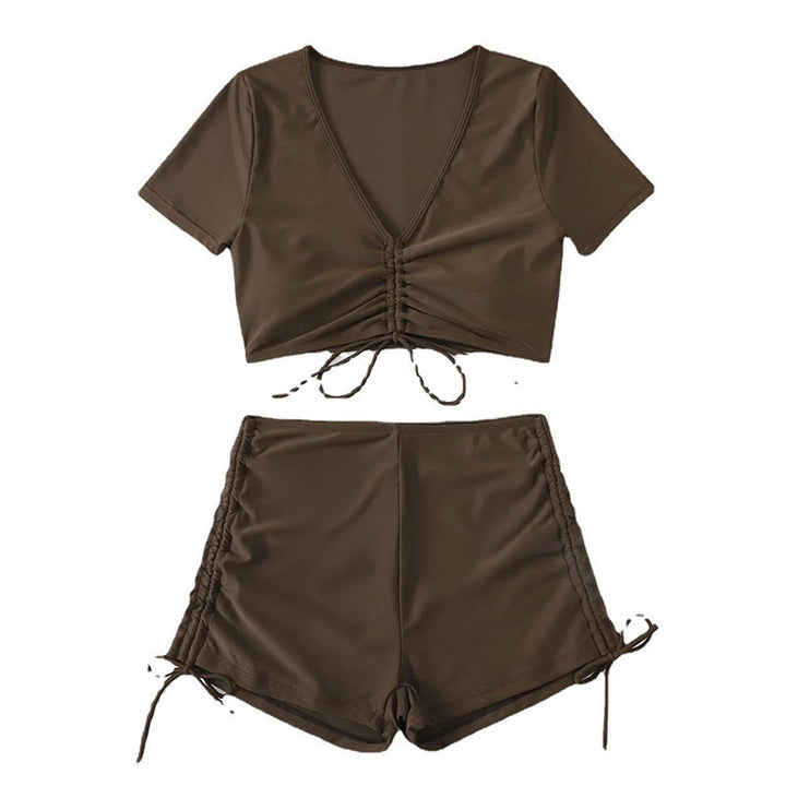 Damen Cropped Top mit dekorativen Rüschendetails und hohem Bund Drune