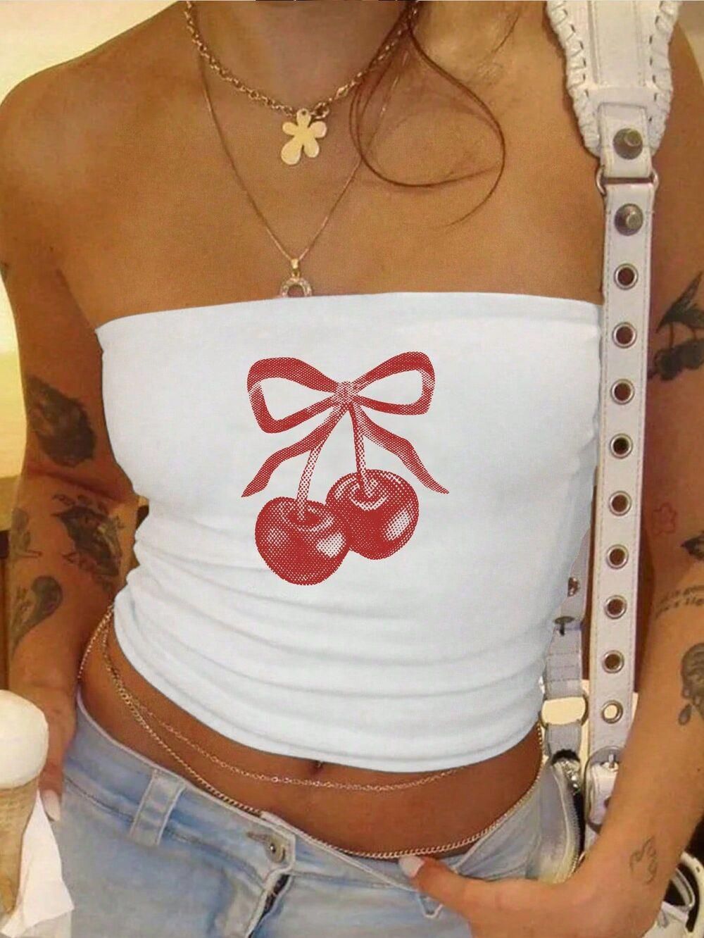 Damen Bandeau-Top mit auffälligem Statement-Aufdruck Drune