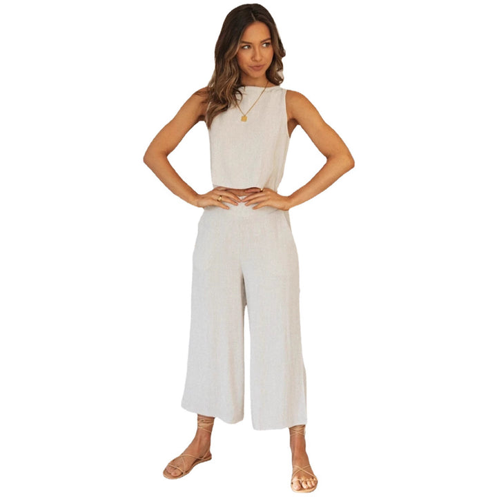 Damen lässiges Zweiteiliges Set mit cropped Oberteil und weitem Hosenstil Drune