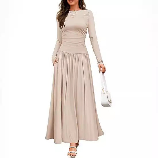 Damen Maxikleid mit langem Arm und praktischem Taschen-Design Drune