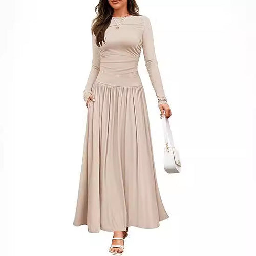 Damen Maxikleid mit langem Arm und praktischem Taschen-Design Drune