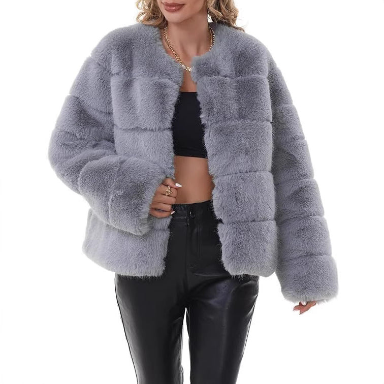 Damen Flauschige Kunstpelzjacke Drune