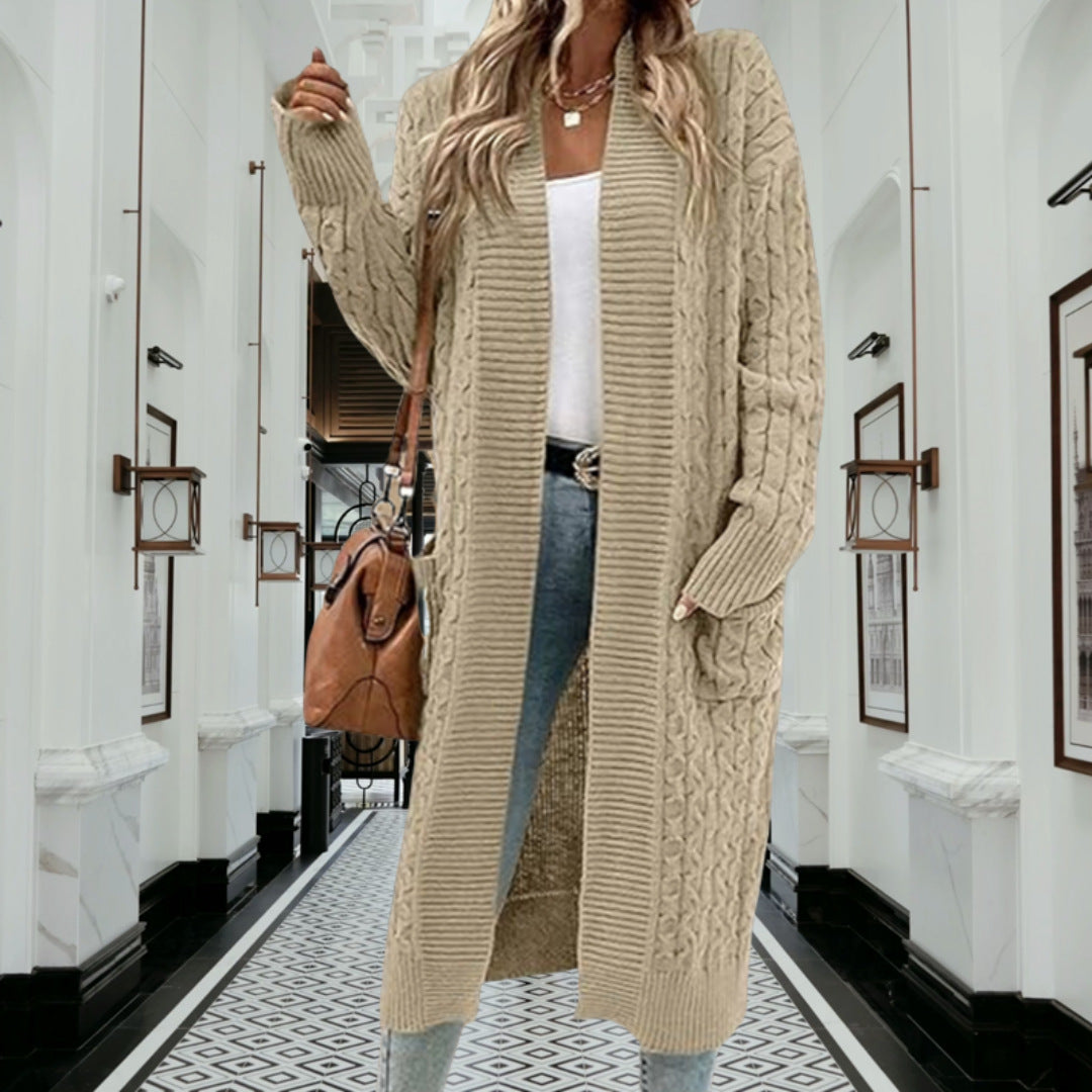 Damen Strickmantel mit modischen Zopfmuster und tiefen Taschen Drune