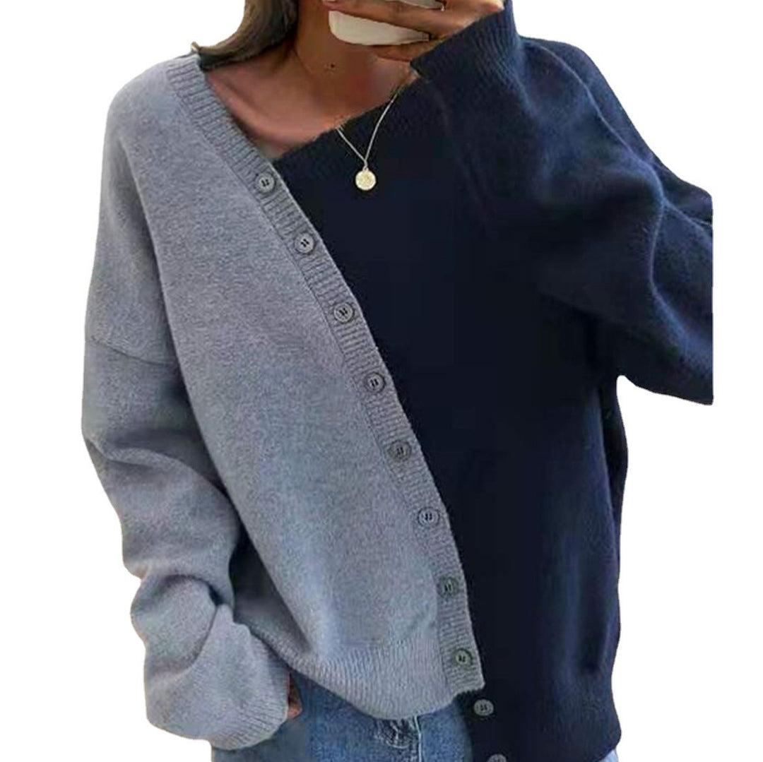 Damen Modische Strickjacke mit asymmetrischem Design und Knopfdetails Drune