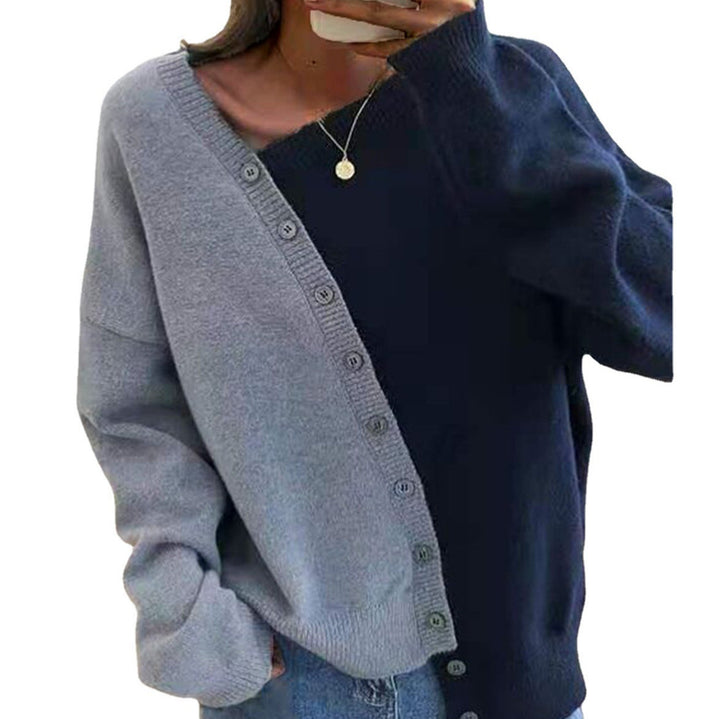 Damen Modische Strickjacke mit asymmetrischem Design und Knopfdetails Drune