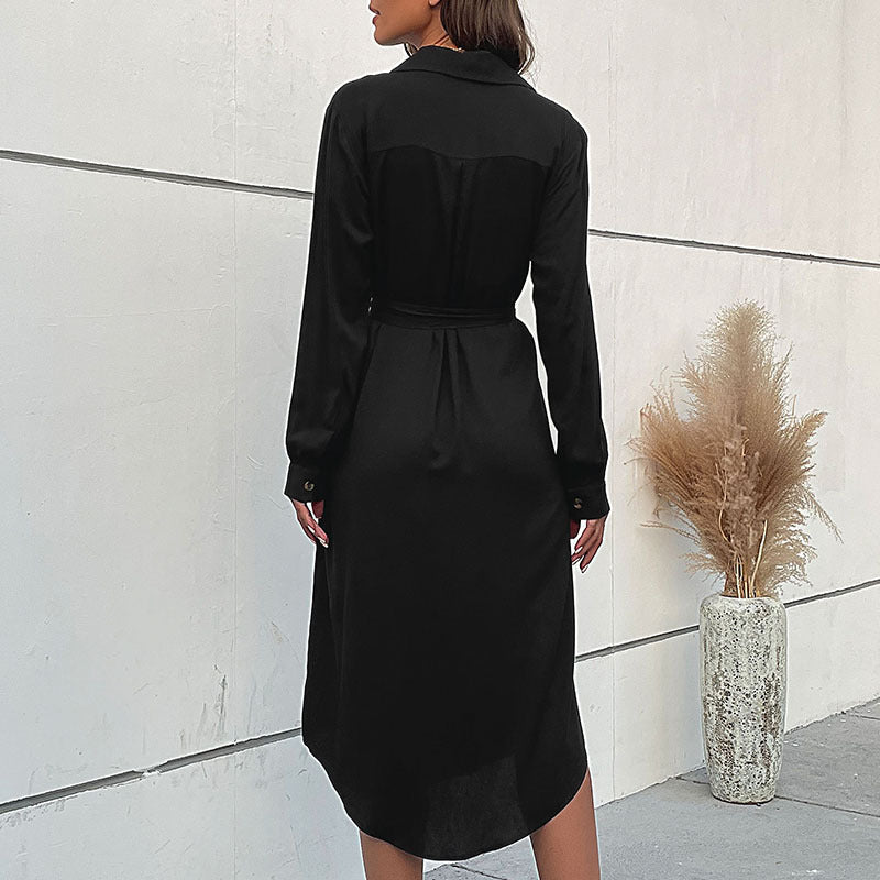 Damen Hemdblusenkleid mit taillierbarem Gürtel und eleganten Knopfdetails Drune