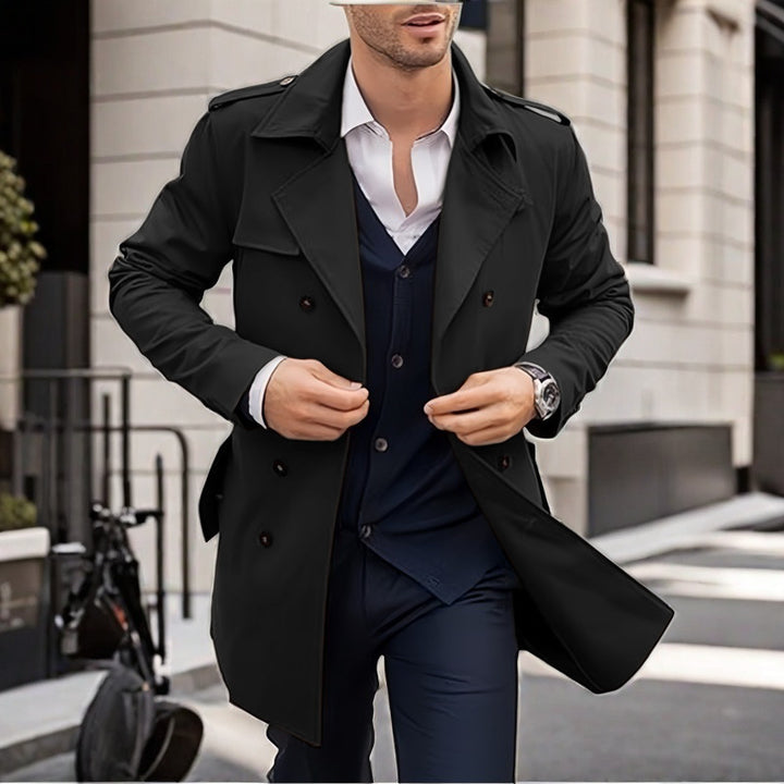 Herren Doppelt-knopf Trenchcoat mit praktischen Taschen Drune