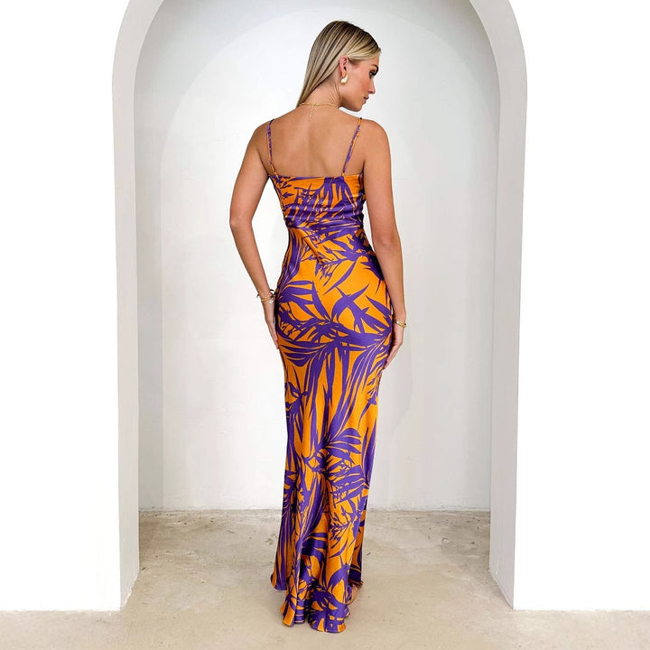 Damen Maxikleid mit tiefem Ausschnitt und floralem Print Drune