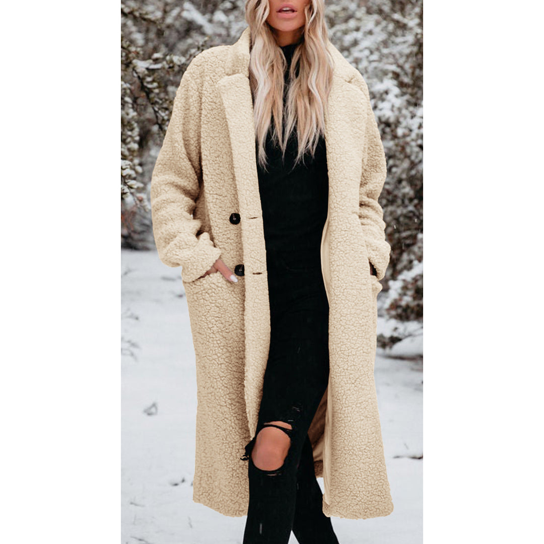 Damen Oversized Teddy-Mantel mit Knopfverschluss und praktischen Taschen Drune