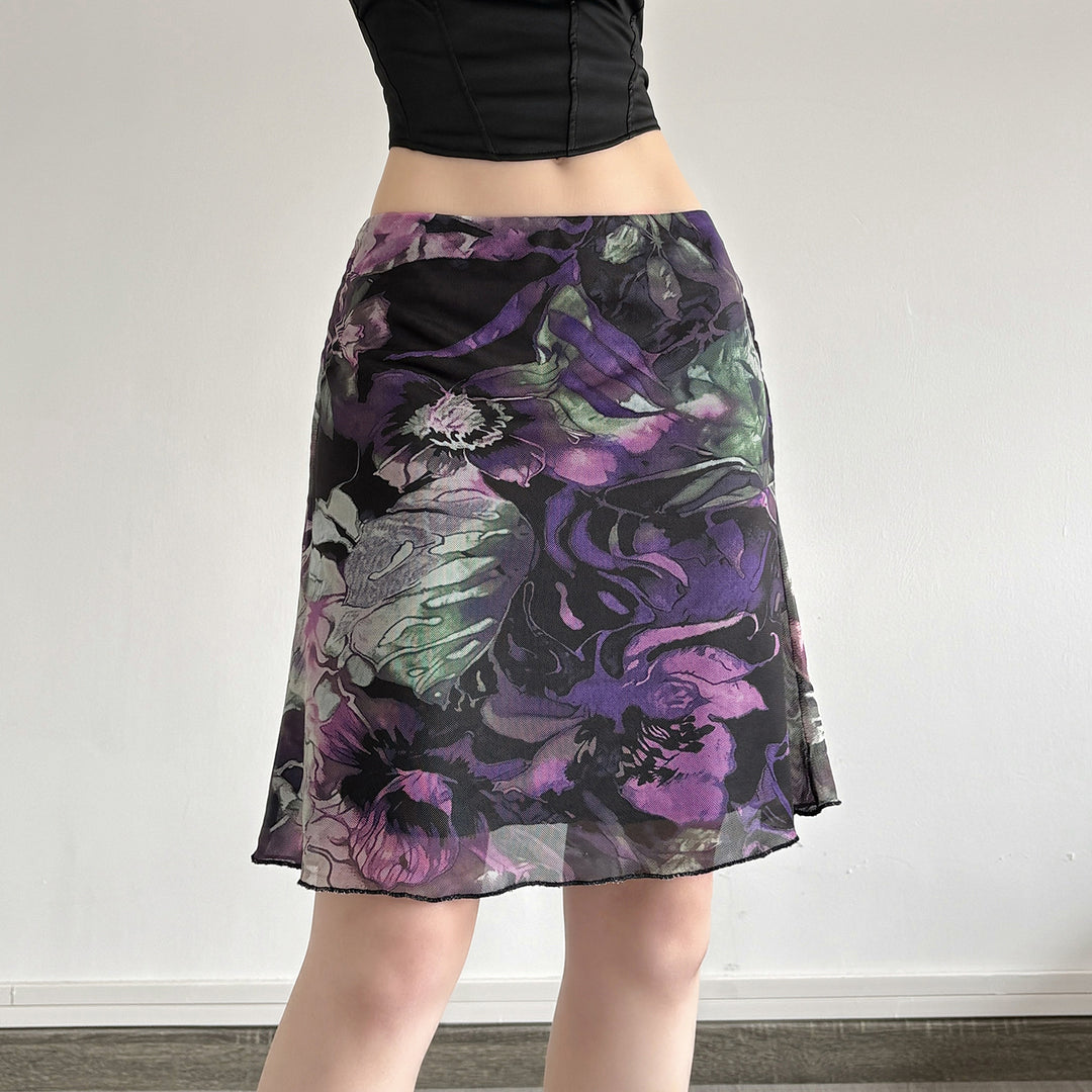 Damen Blumenmuster Midirock mit elastischem Bund und schwingendem Saum Drune