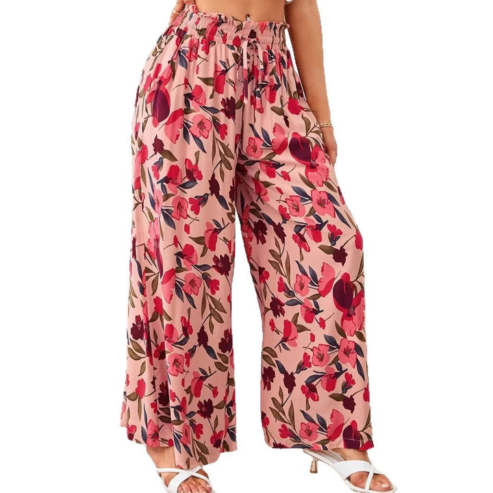 Damen weite Palazzo-Hose mit elastischem Bund und floralem Muster Drune