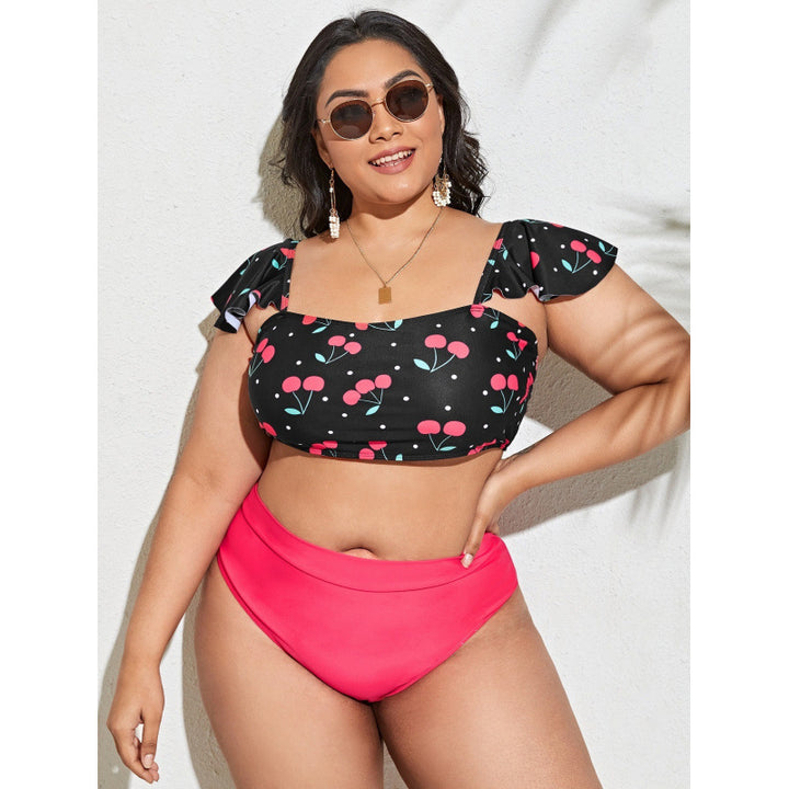 Damen Bikini-Set mit Raffinierter Rüschendetail und Bequemem Hohem Bund Drune