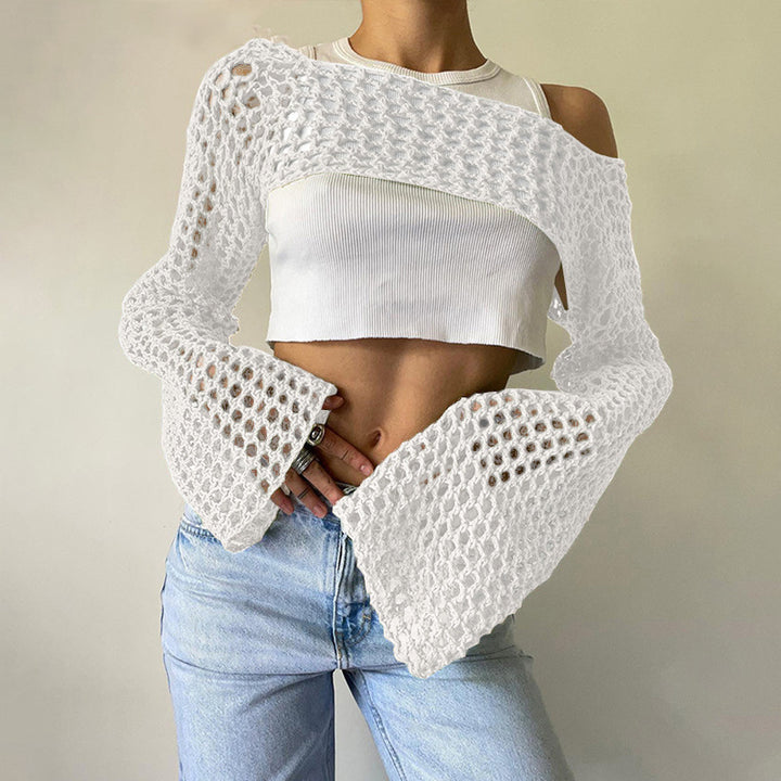 Damen gehäkeltes Langarm-Top mit Off-Shoulder-Design Drune