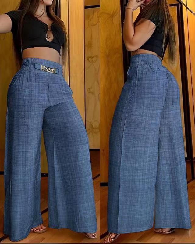Damen Hochtaillierte Palazzo-Hose mit elastischem Bund und weiten Beine Drune