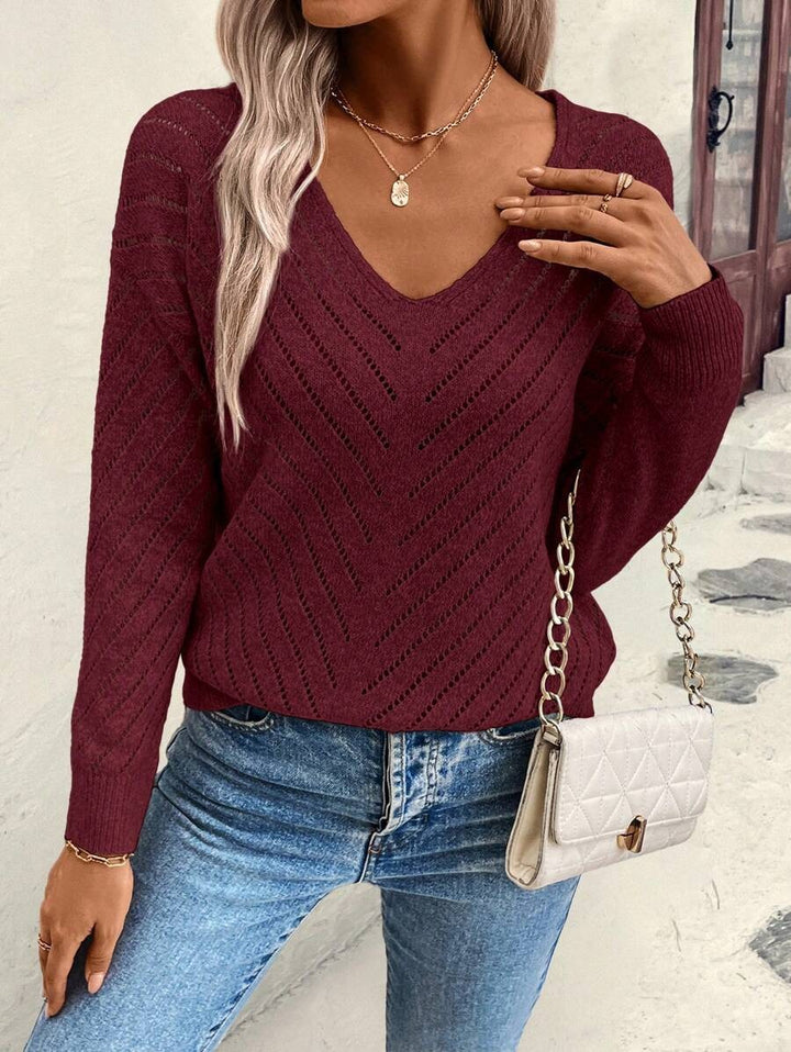 Damen Strickpullover mit leichtem Ajour-Muster und V-Ausschnitt Drune