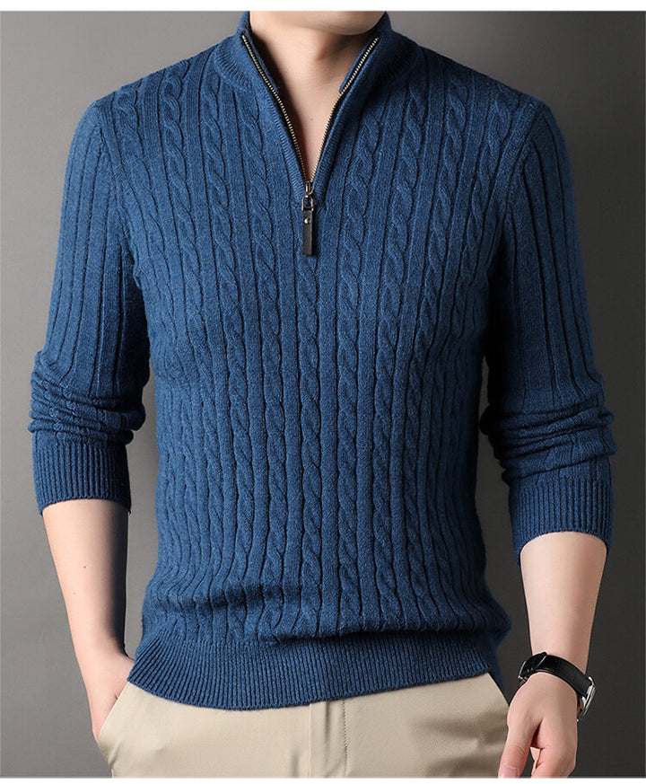 Herren Pullover mit Zipper und strukturiertem Zopfmuster Drune