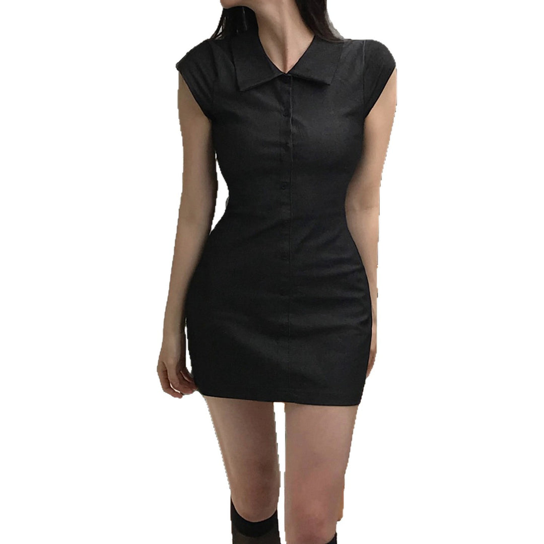 Damen Figurbetontes Hemdkleid mit kurzen Ärmeln und klassischem Kragen Drune