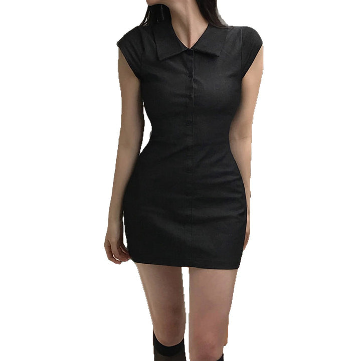 Damen Figurbetontes Hemdkleid mit kurzen Ärmeln und klassischem Kragen Drune