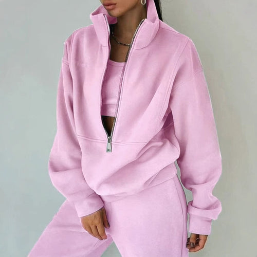 Damen lässiger Oversized-Hoodie und Jogginghose Set mit praktischem Reißverschluss Drune
