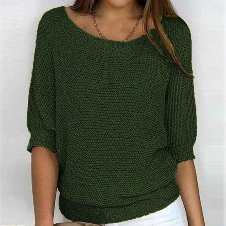 Damen nan legerer kastiger Feinstrickpullover mit weitem Ausschnitt Drune
