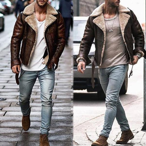 Herren Lammfelljacke mit robustem Reisverschluss und Fleece-Futter Drune