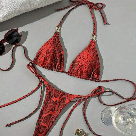 Damen Triangel-Bikini mit schickem Schlangenmuster Drune