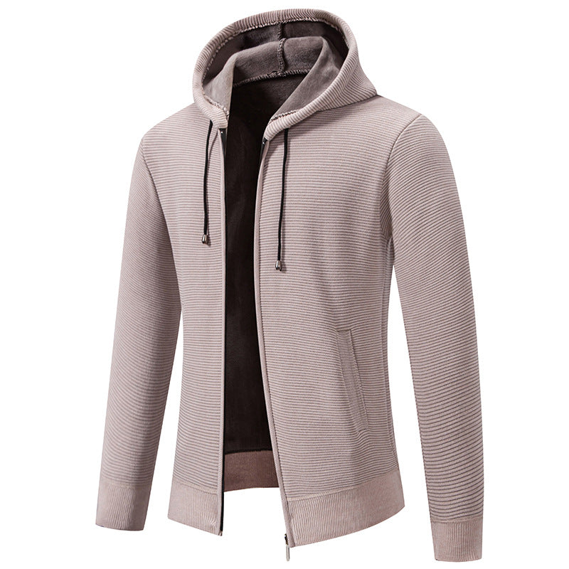 Herren nan strukturierte Reißverschluss-Strickjacke mit gefütterter Kapuze und weichem Teddy-Innenfutter Drune