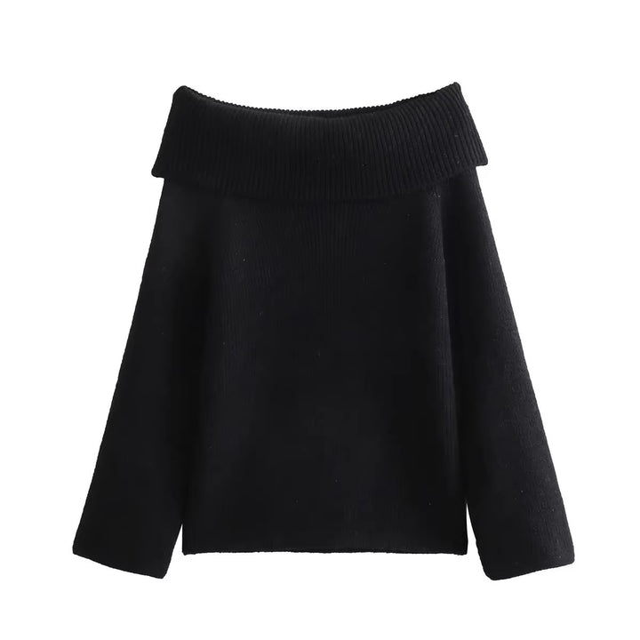 Damen eleganter, hochgeschlossener Strickpullover mit weitem Kragen Drune