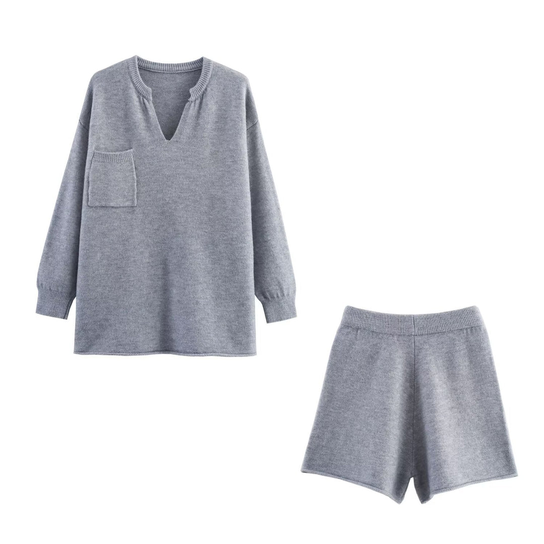 Damen gemütliches Sweatset mit Rundhalsausschnitt und Tasche Drune