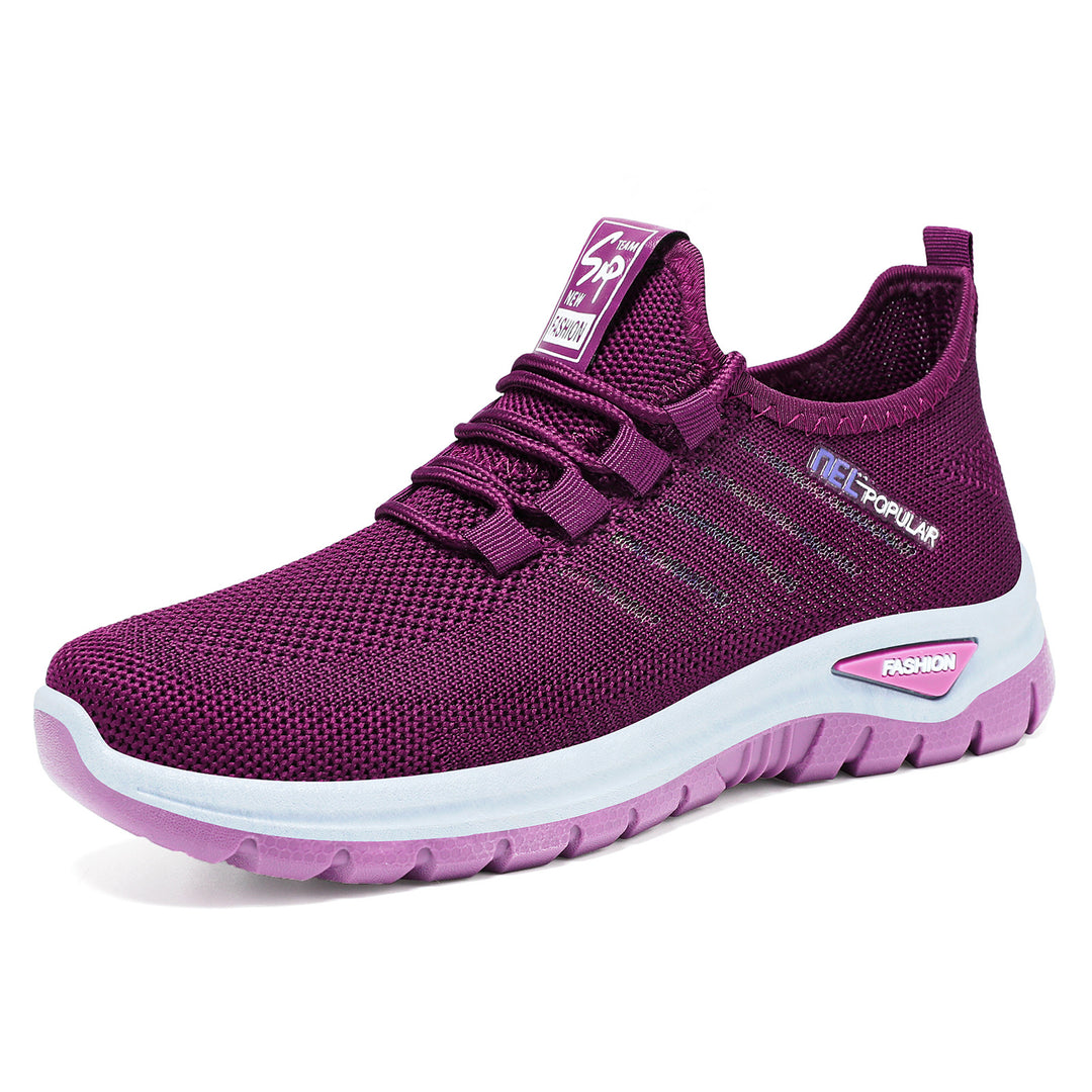 Damen nan ultraleichter Strick-Sport-Sneaker mit Elastikeinstieg, stoßdämpfender Plateau-Zwischensohle und griffiger Profillaufsohle Drune