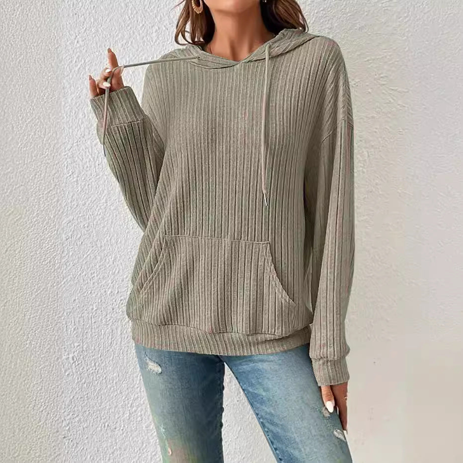 Damen lässiger Kapuzenpullover im feinen Rippenstrickdesign Drune