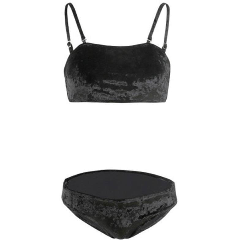 Damen Bikini-Set mit luxuriösem Samt-Design und verstellbaren Trägern Drune