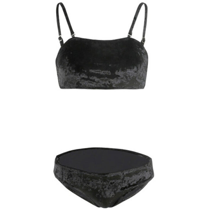 Damen Bikini-Set mit luxuriösem Samt-Design und verstellbaren Trägern Drune