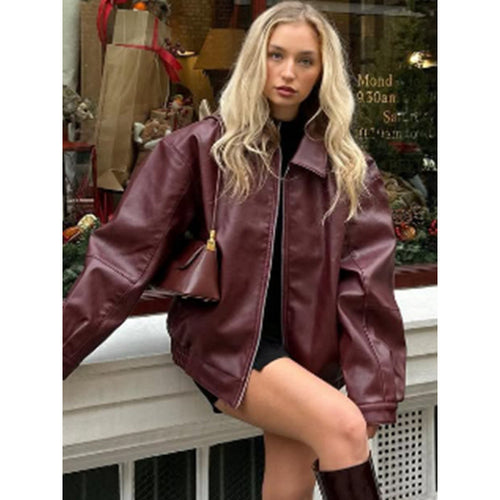 Damen Lässige Lederjacke mit Oversize-Schnitt Drune