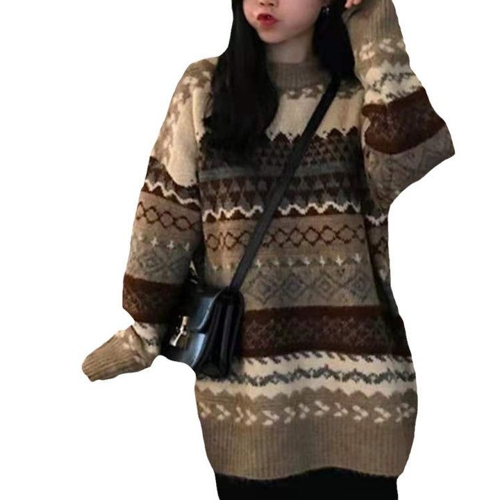 Damen Großer Oversized Pullover mit grafischem Muster Drune