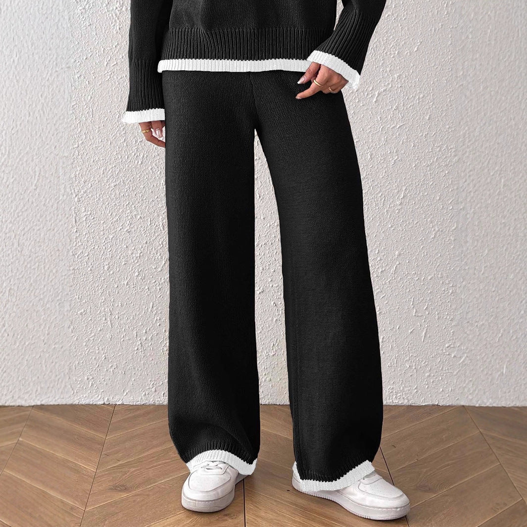 Damen lässige Strickhose mit kontrastierendem Bündchen Drune