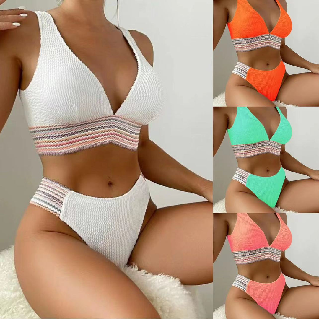 Damen Hochgeschnittener Bikini mit Wellenmuster Drune